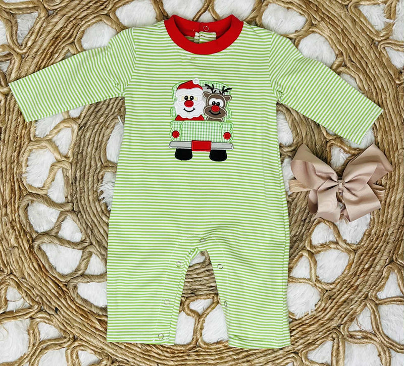 Boys Santa Striped Romper