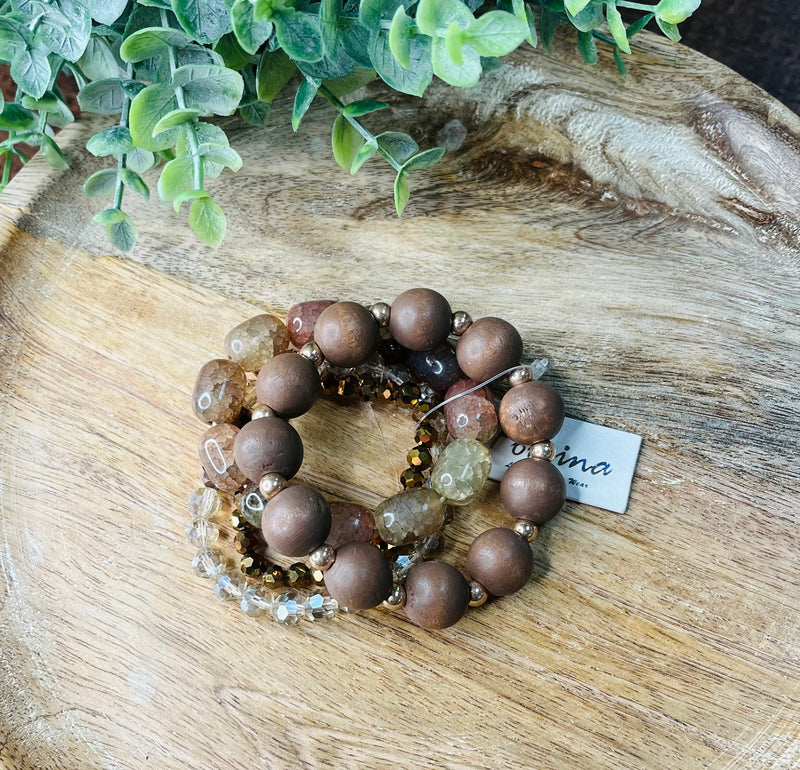Brown Beaded Bracelet Set