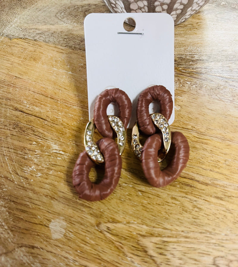 Brown Chained Dangle Earrings