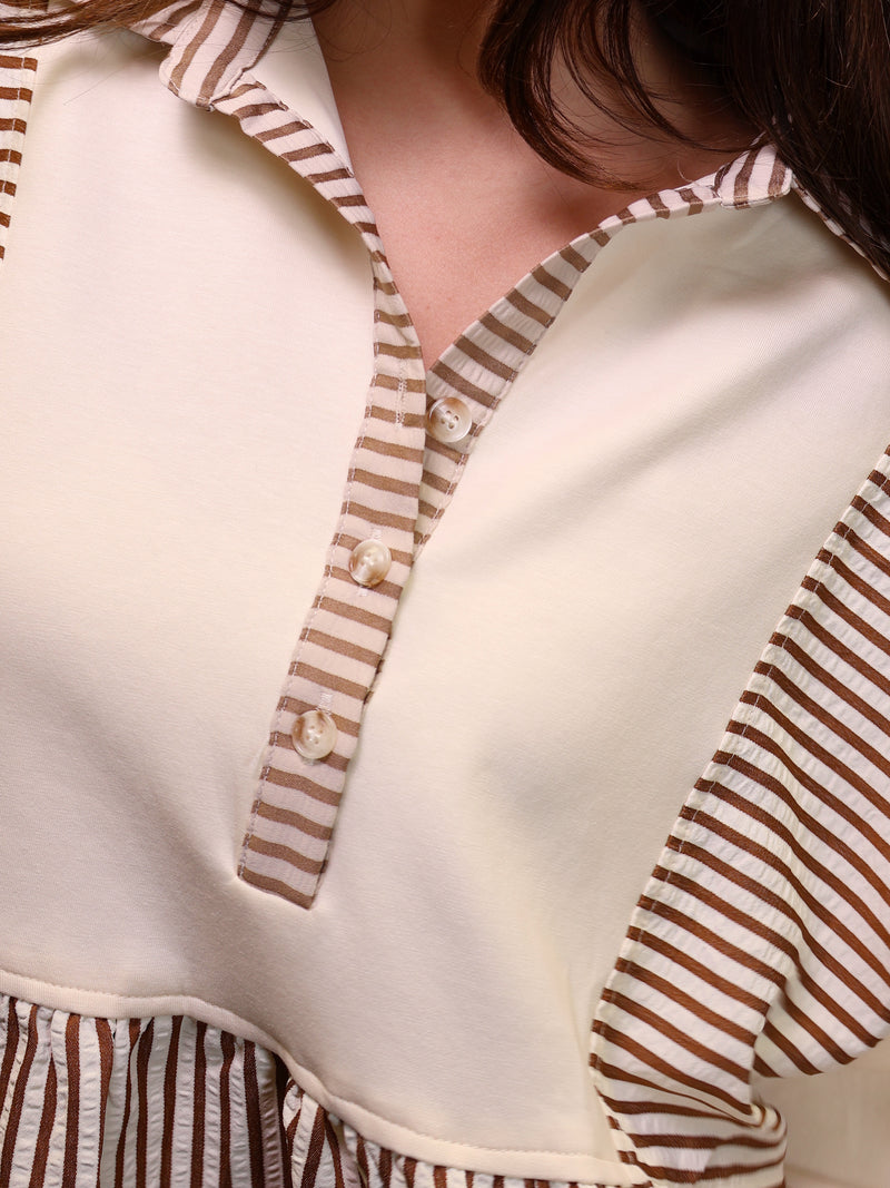 Brown Half Sleeve Mixed Stripe Top