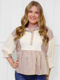 Brown Half Sleeve Mixed Stripe Top Women’s