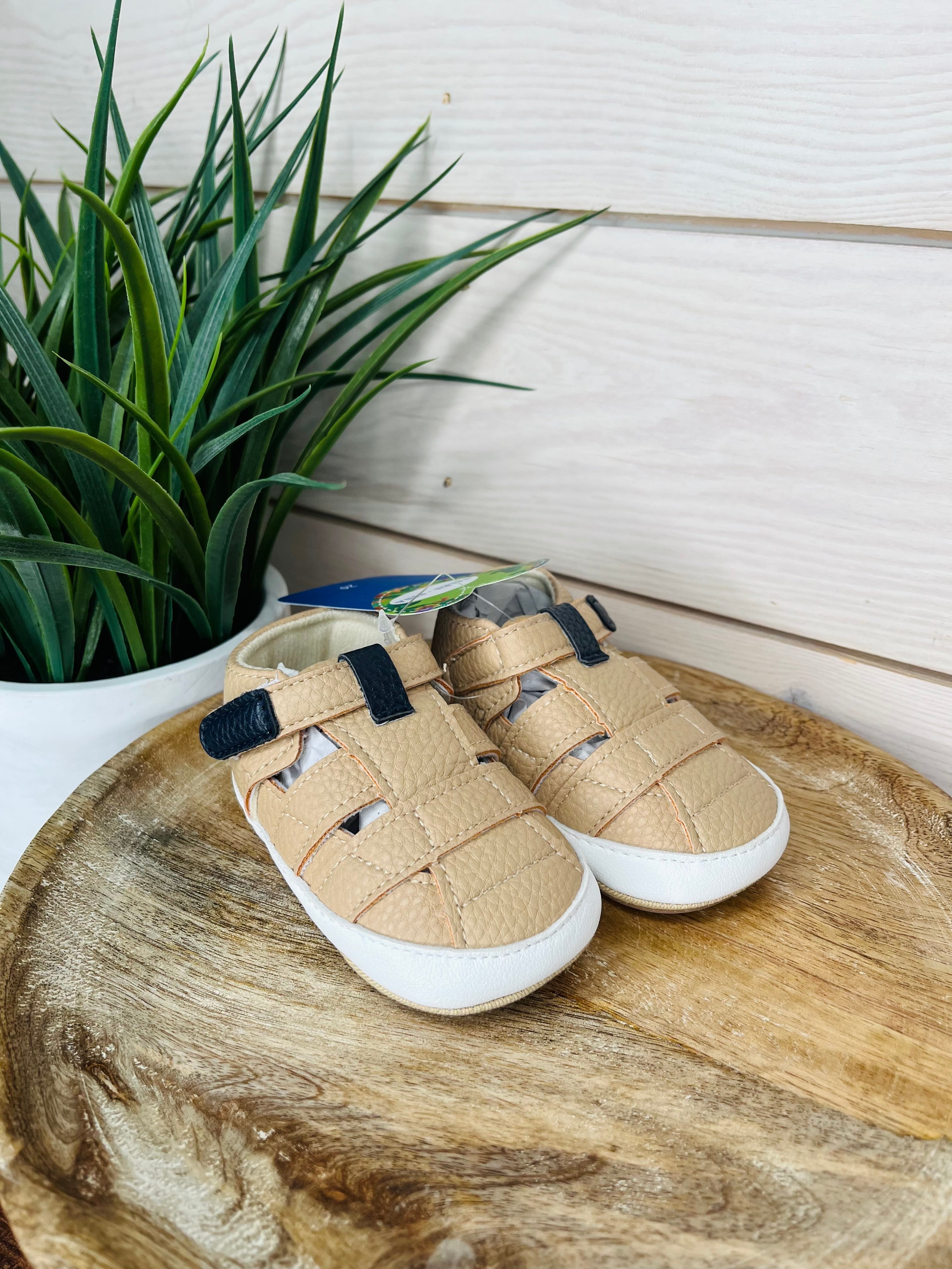 Brown leather Velcro baby shoes boys