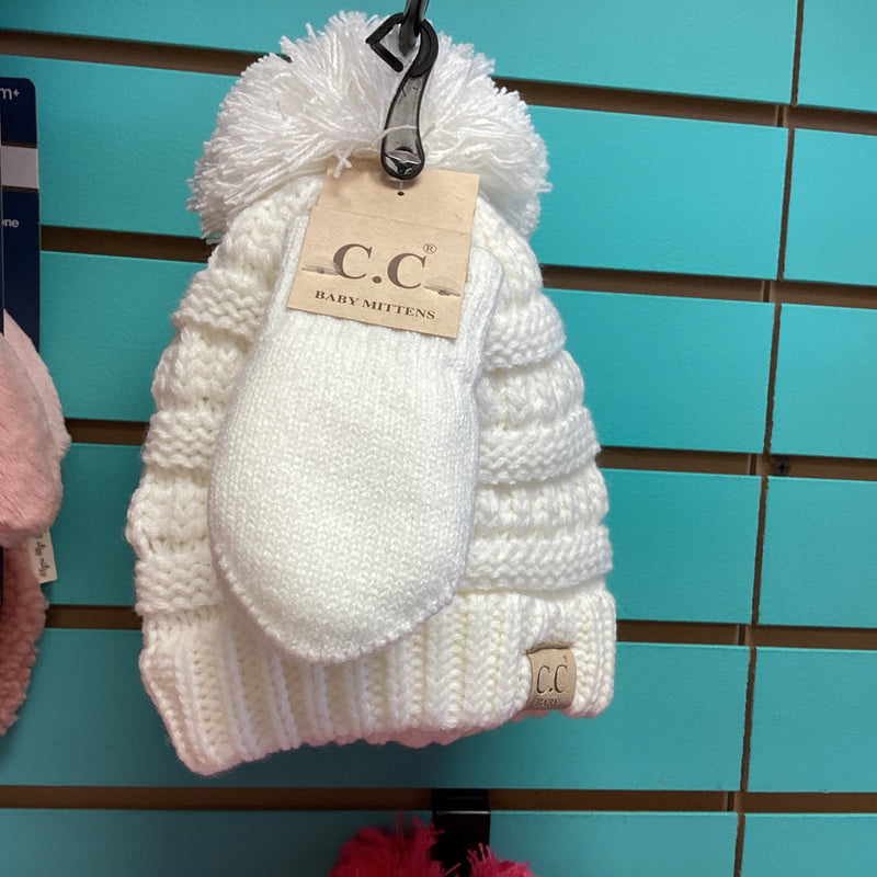 C.C. Baby White beanie with mittens