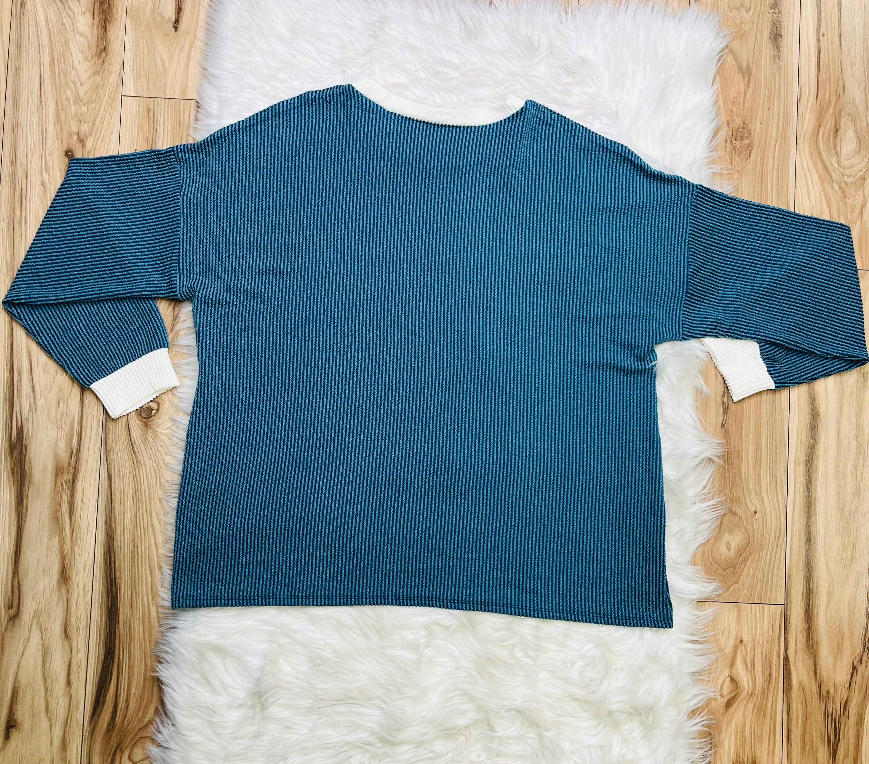 Women’s Zenana Teal White Detail Ribbed Set Curvy