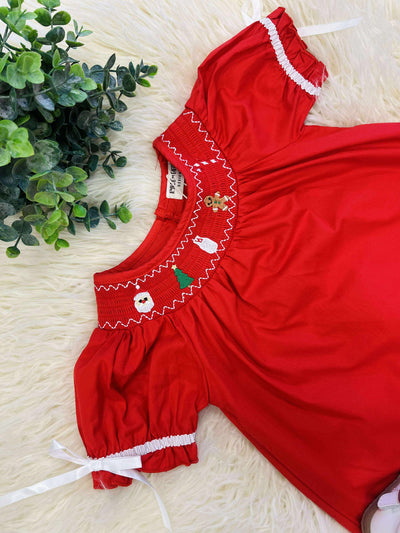 Girls Red Smocked Christmas Dress