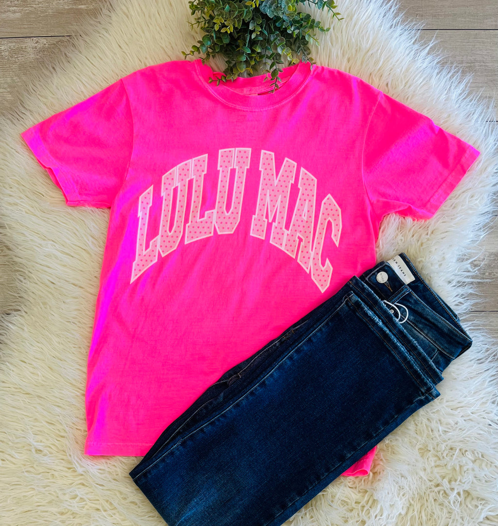 Women’s Neon Pink Polka Dot LuLu Mac Tee