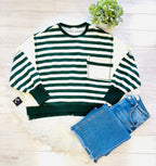 Women’s Peach Love Striped Forest Green Sweater Top