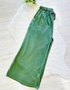 Women’s Curvy Petite Zenana Enzyme Wash Olive Wide- Leg Pants