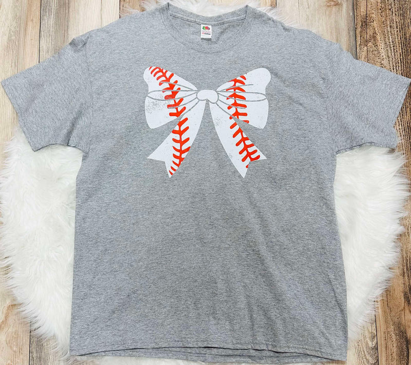 Women’s Light Grey Baseball Bow Tee