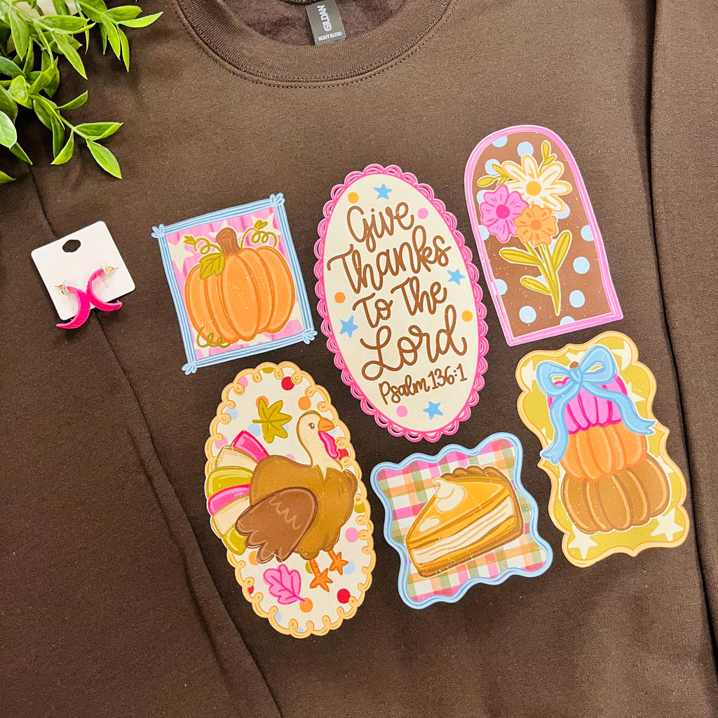 Women’s Brown Psalm 136:1 Picture Frame Crewneck Top