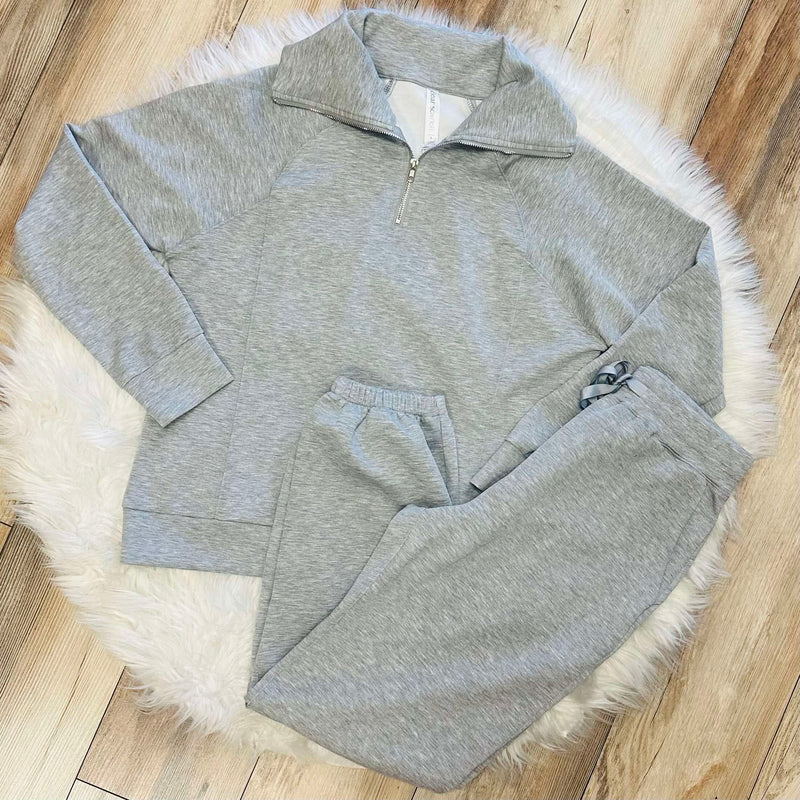 Short Sleeve Quarter Zip Grey Jogger Set