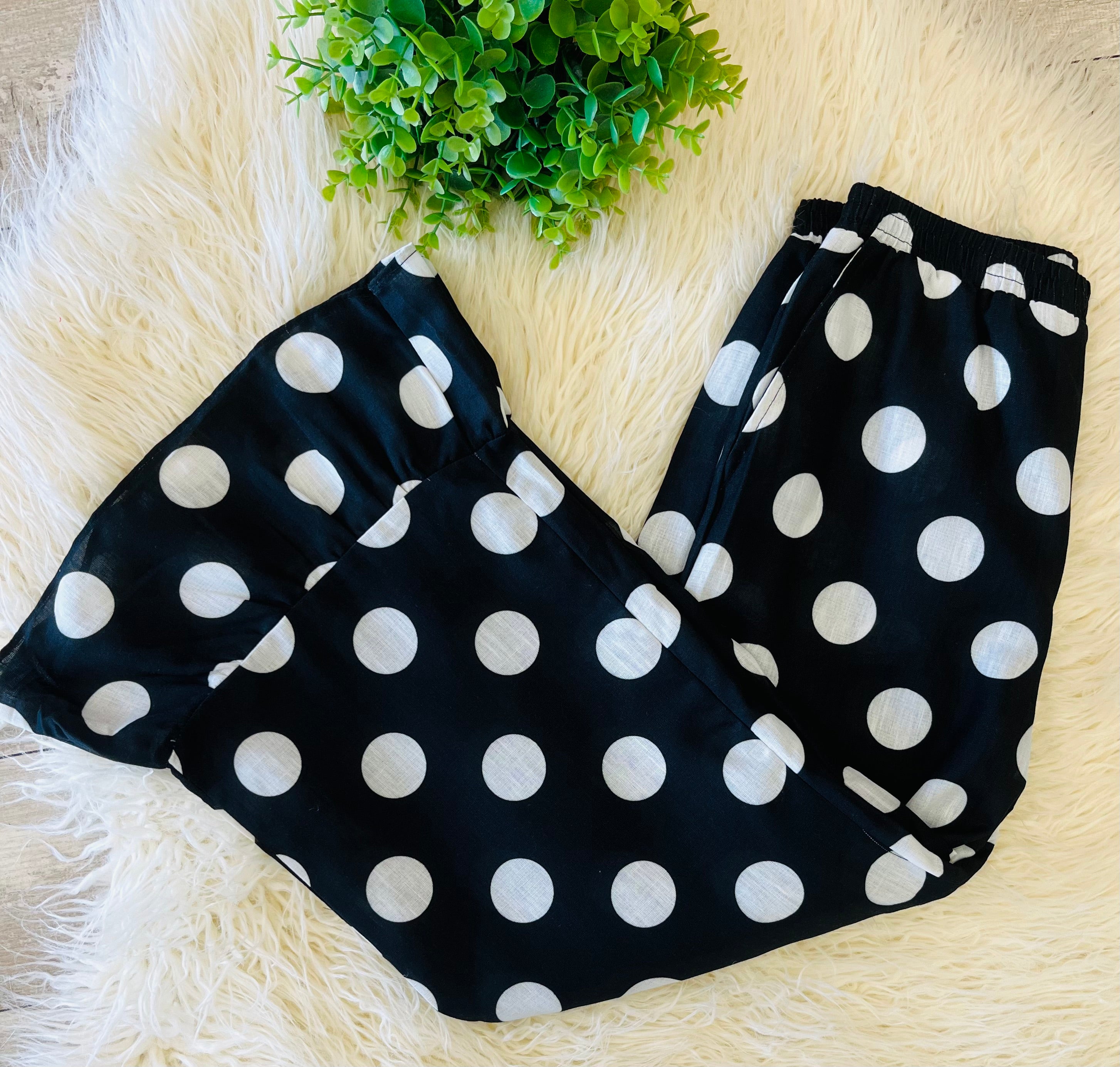 Women’s Polka Dot Casual Wide Leg Fit Pants With Elastic Waistband