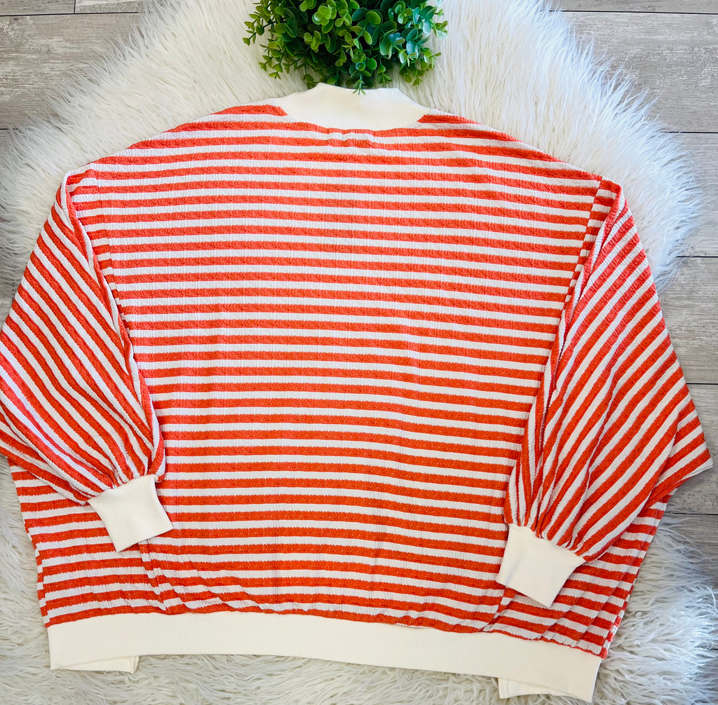 Women’s Evermmee Orange And White Striped Mock Neck Long Sleeve Top
