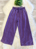 Women’s Zenana Cropped Wide Leg Comfy Violet Acid Wash Pants - True to Size