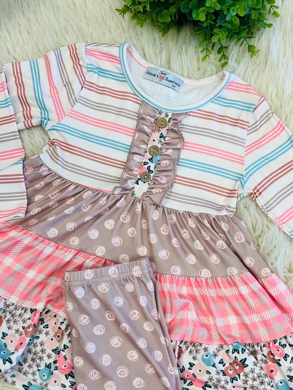 Girl’s Multi Print Ruffled Outfit