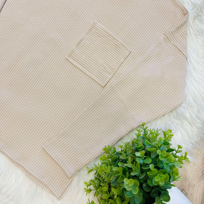 Zenana Ribbed Raw Edge Pocket Top Sand Beige