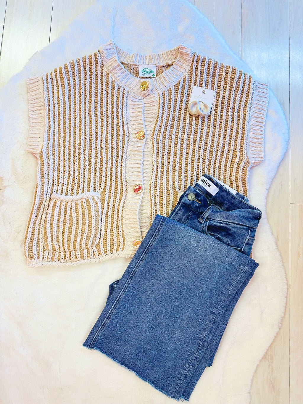 Women’s cream stripe button up top