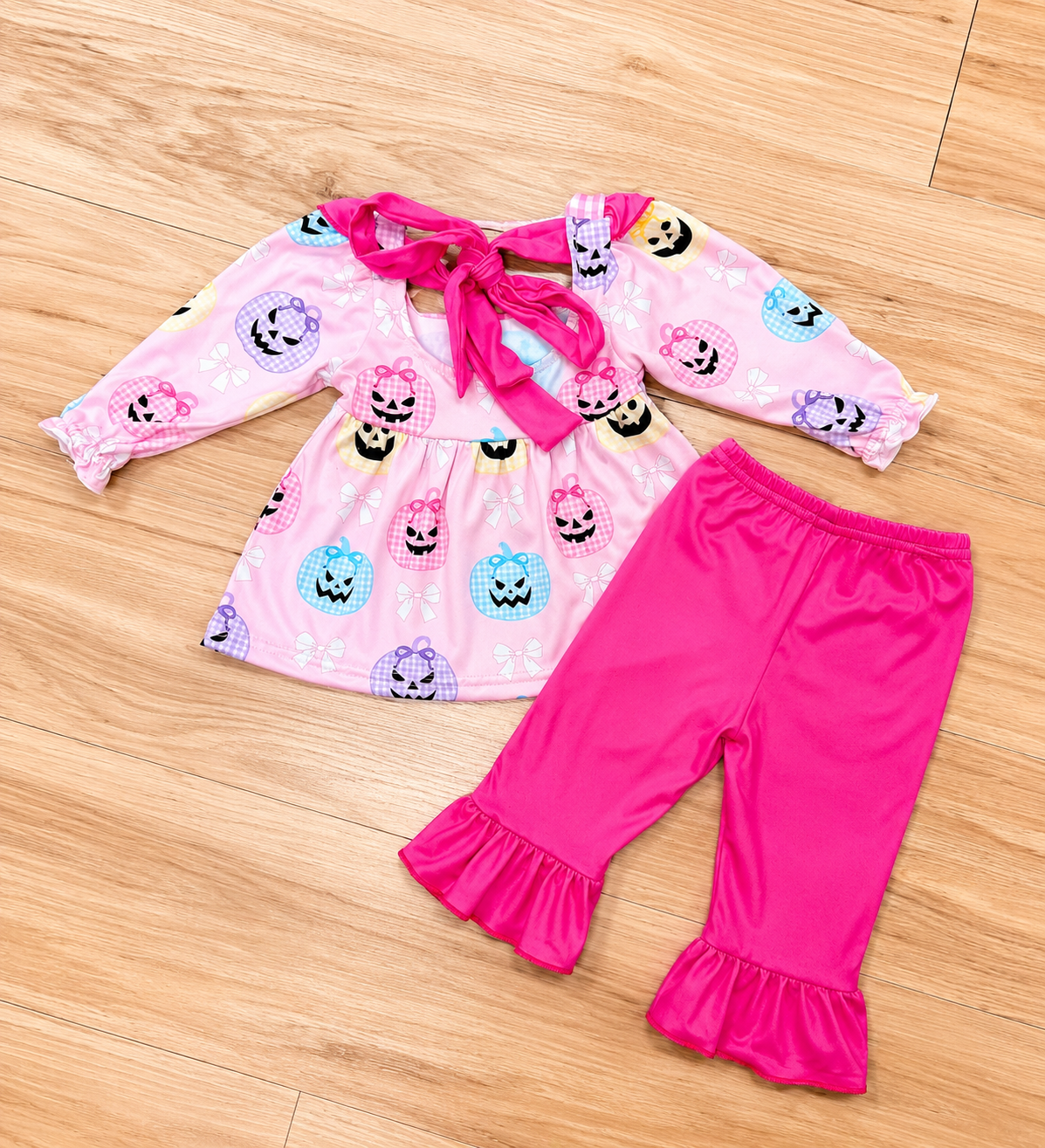 Girls Halloween Pumpkin Ruffle Outfit Set
