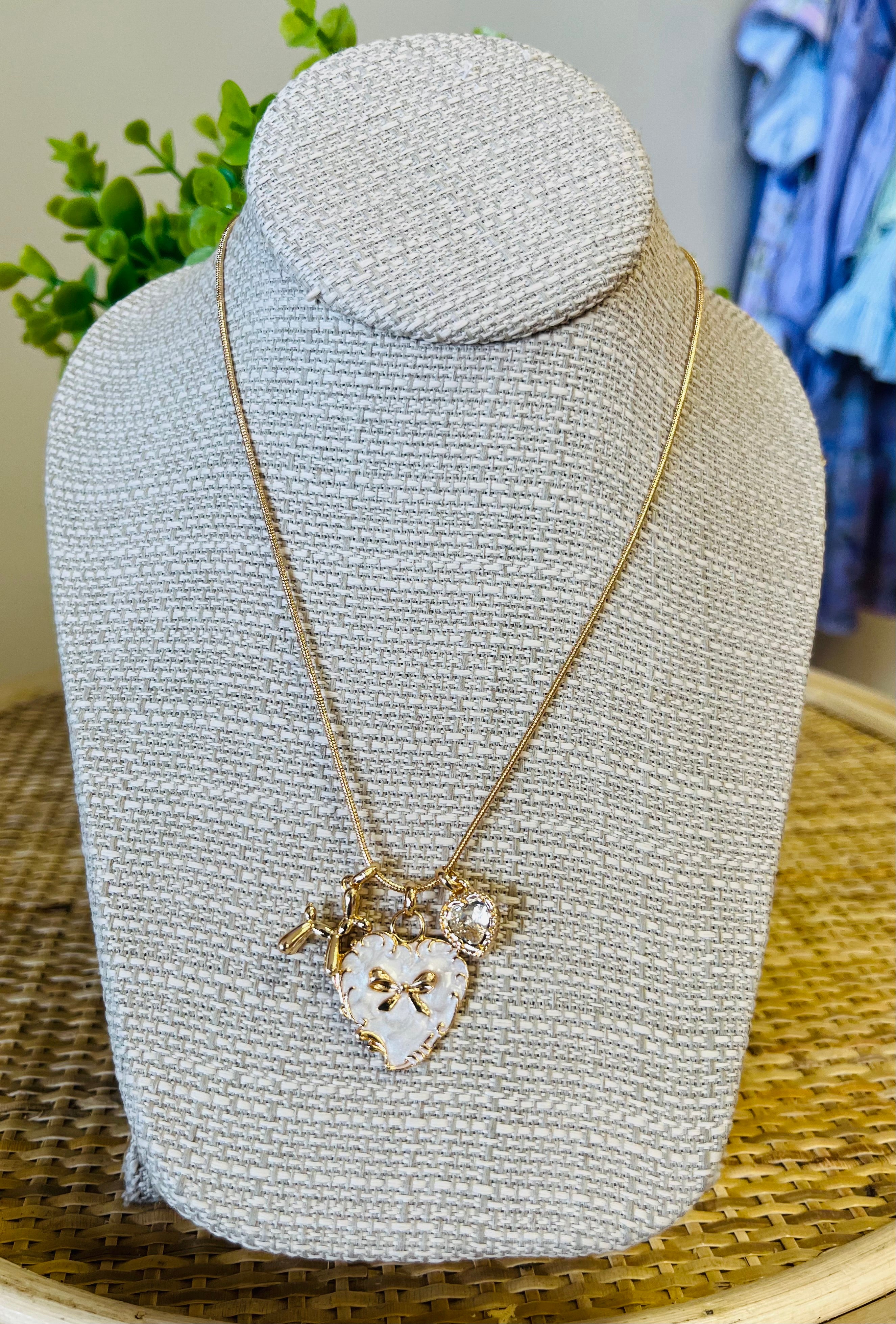Women’s Bow Heart & Balloon Dog Charm Necklace
