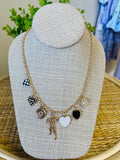 Women’s Checker Heart Bow Charm Necklace