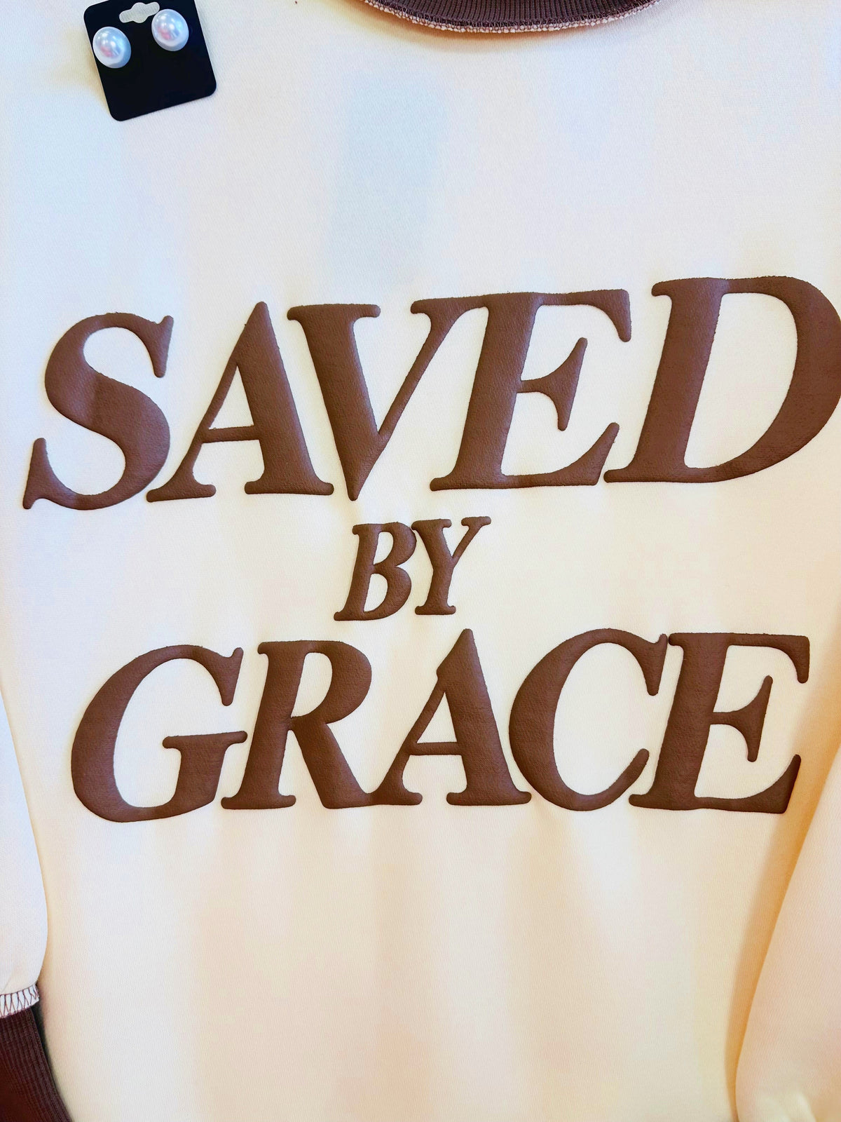 Women’s Evermmee “SAVED BY GRACE” mock neck sweatshirt