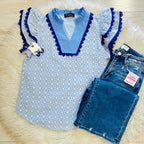 Women’s Evermmee Blue Ruffled Top