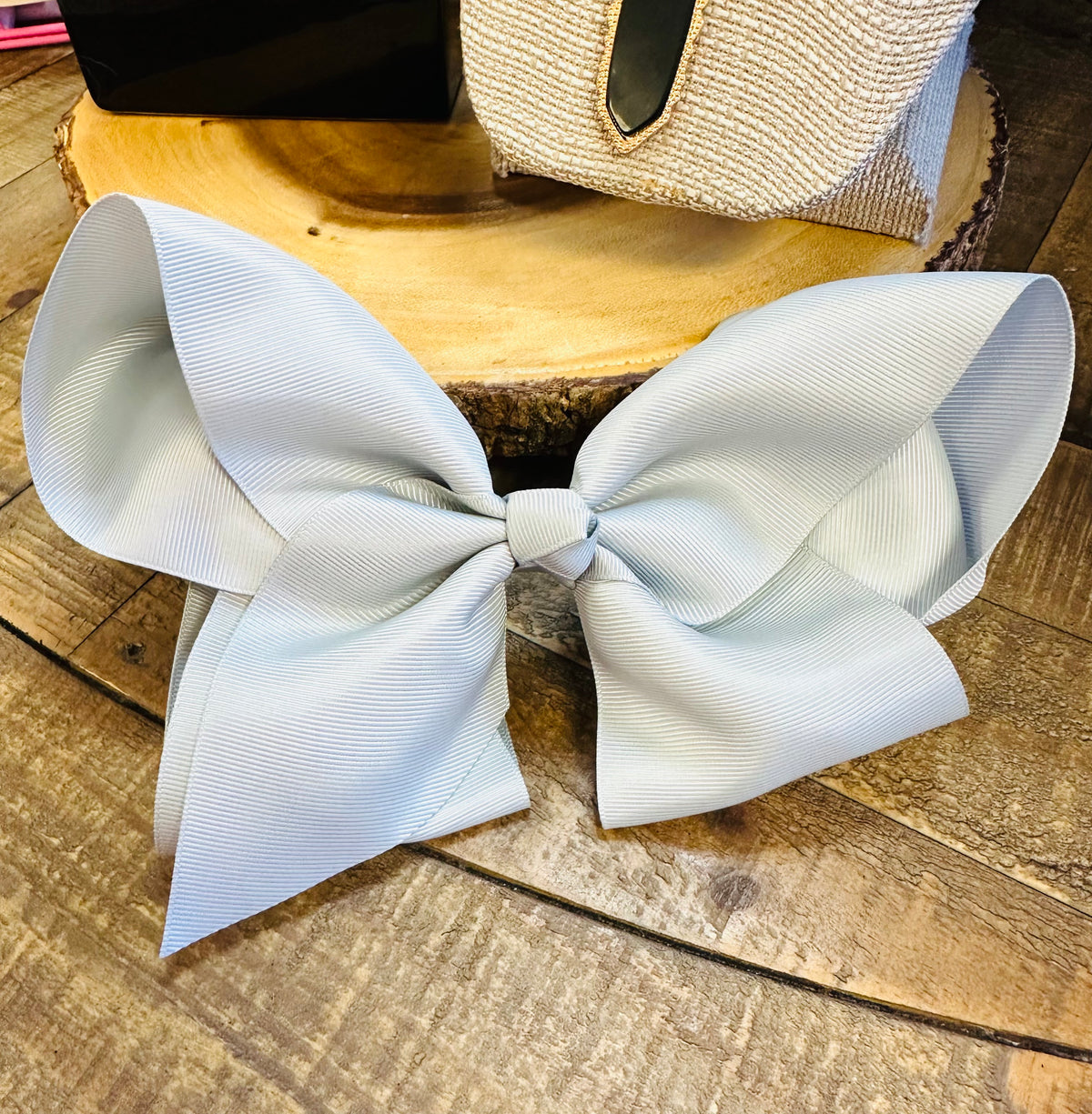 Hair Bow 8” Alligator Clip - Light Grey
