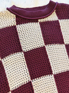 Women’s Evermmee Burgundy and Cream Checkered Sweater Top - True to Size