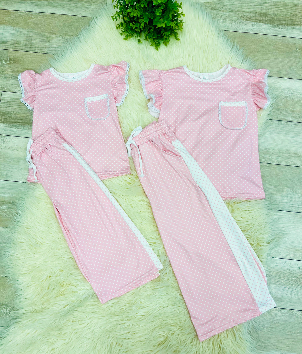 Girl’s Pink And White Polka Dot Outfit