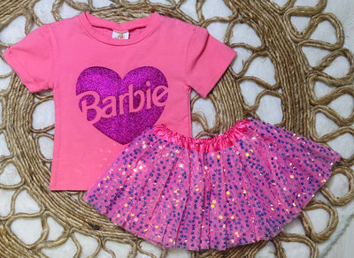 Girls Barbie Heart and Tutu 2 Piece Set