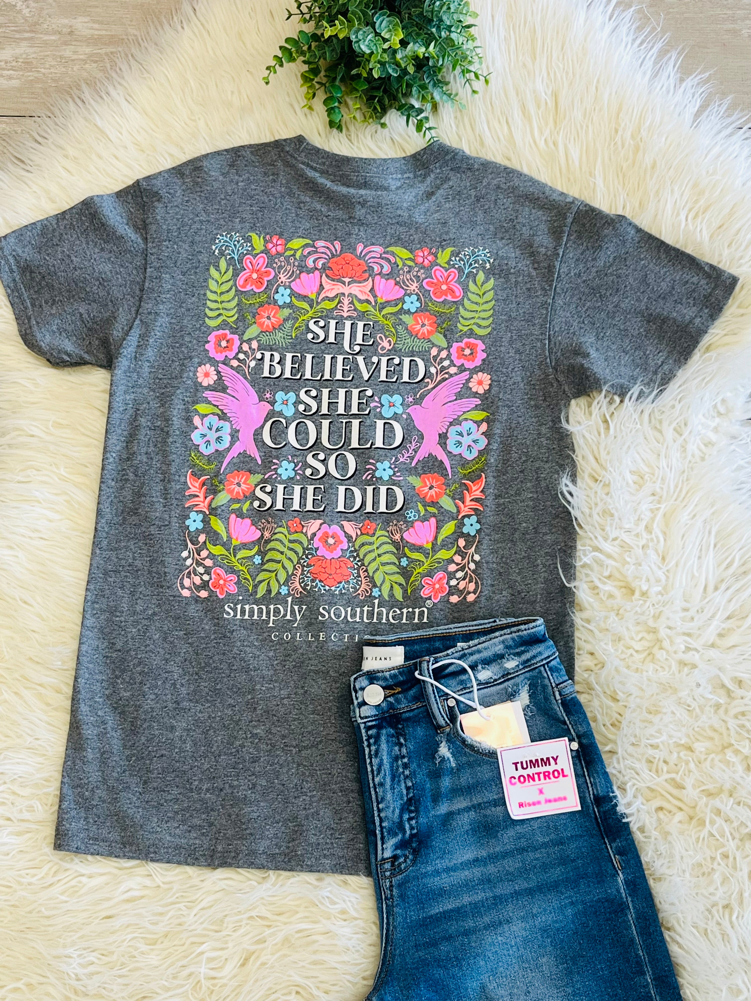 Women’s Simply Southern “She Believed She Could So She Did” Graphic Tee