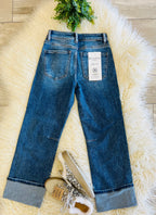 Women’s Risen High Rise Straight Cuffed Hem Jeans Style 1527
