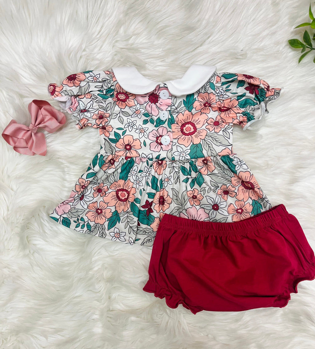 Girl’s Burgundy Floral print Bubble
