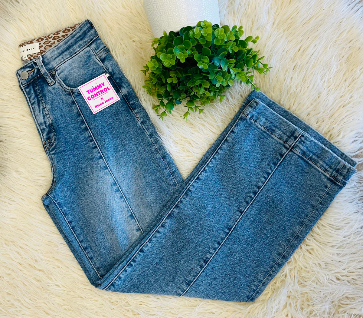 Women’s Risen High Rise Ankle Straight Front Seam Detail Jeans Style 1999