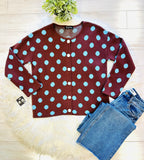 Women’s Evermmee Brown and Blue Polka Dot Button Sweater Top - True to Size