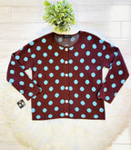 Women’s Evermmee Brown and Blue Polka Dot Button Sweater Top - True to Size
