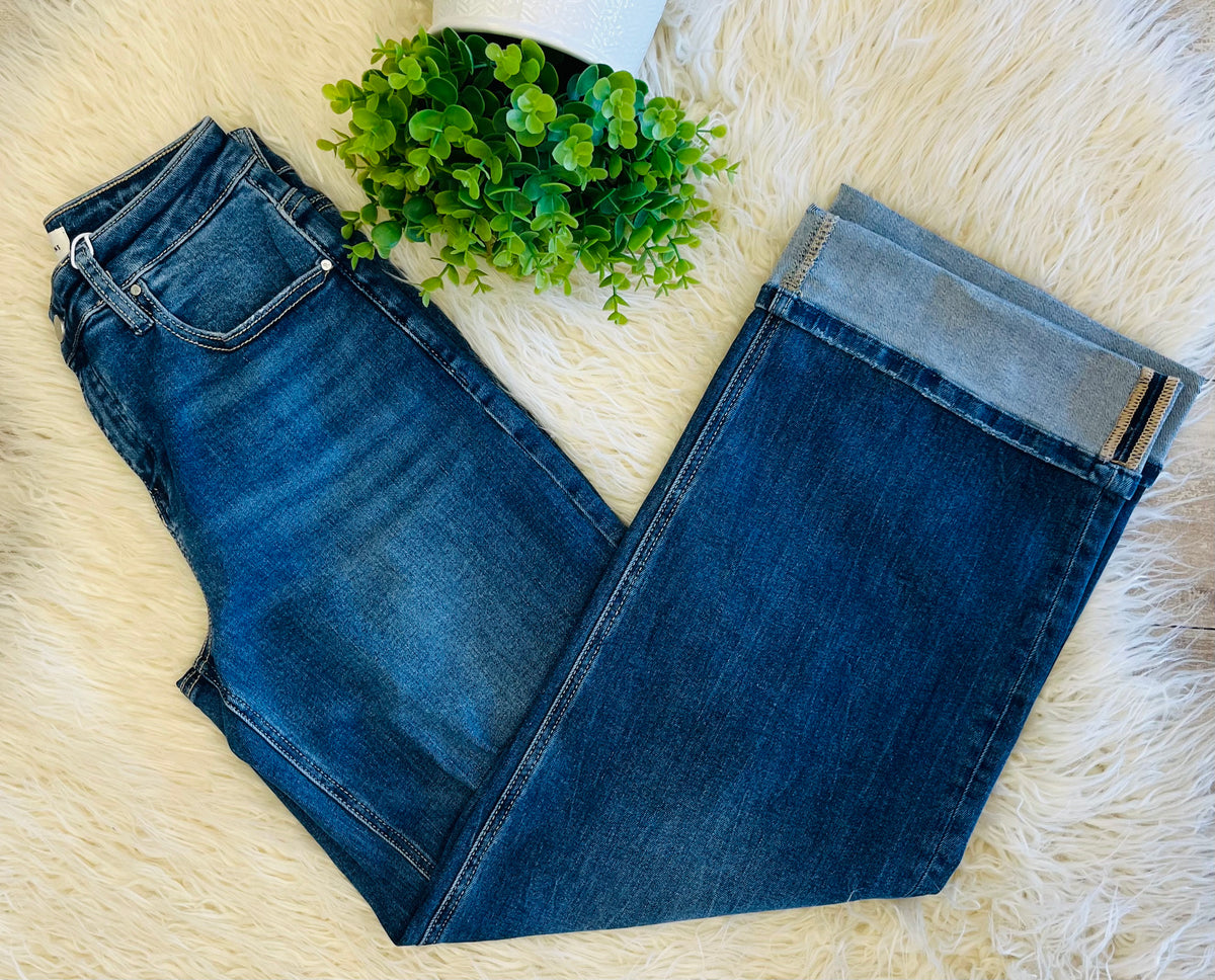 Women’s Risen Slouchy Wide Leg Cuffed Jeans Style 0011