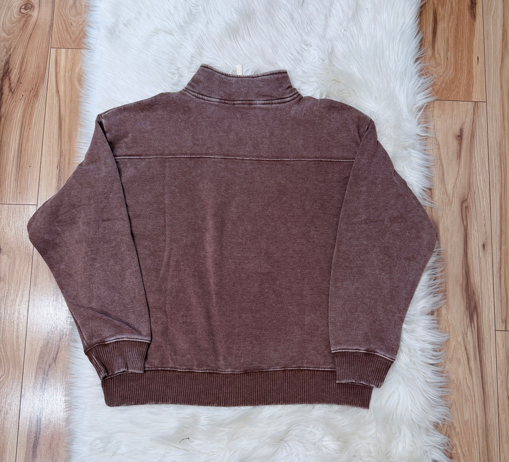 Women’s Zenana Mocha Acid Wash Quarter Zip Pullover True to Size