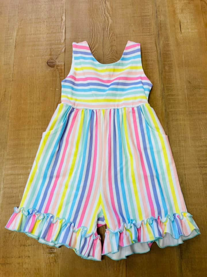 Girls Serendipity Striped Ruffled Romper - Mini Mee Boutique