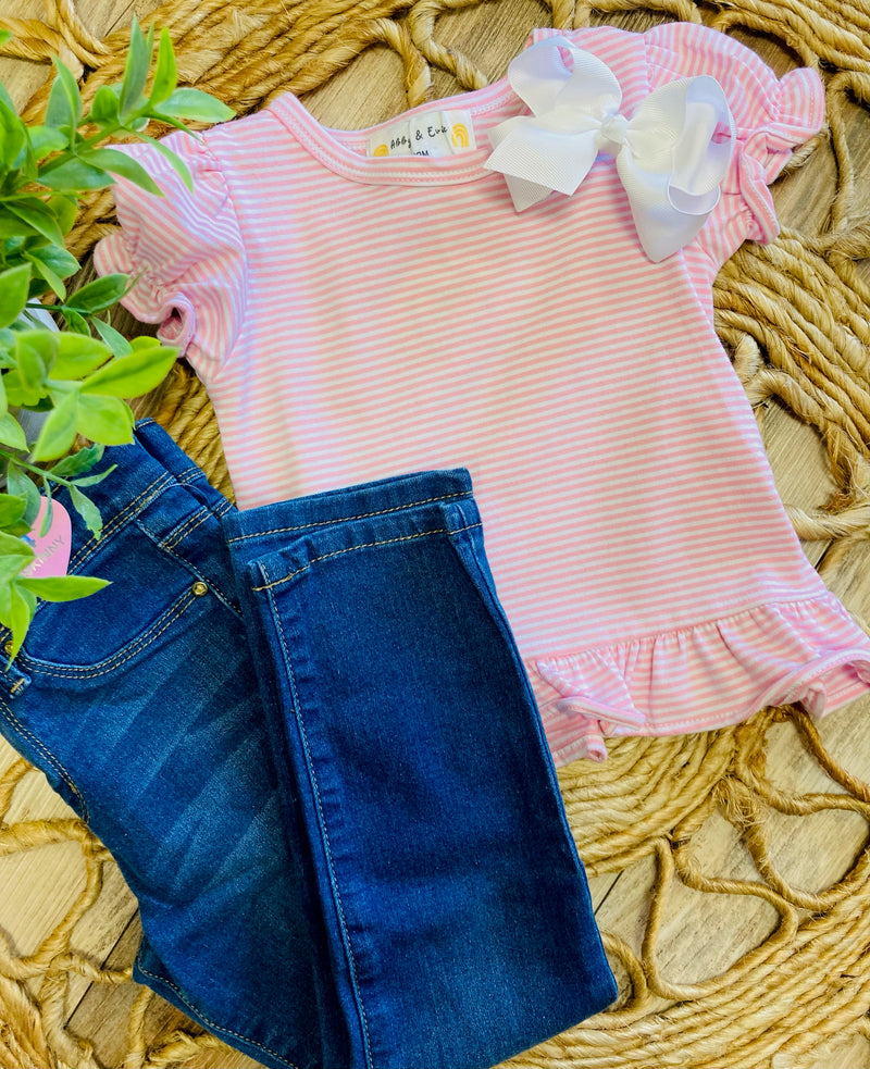 Girls Pink Striped Cutesie Top - Mini Mee Boutique