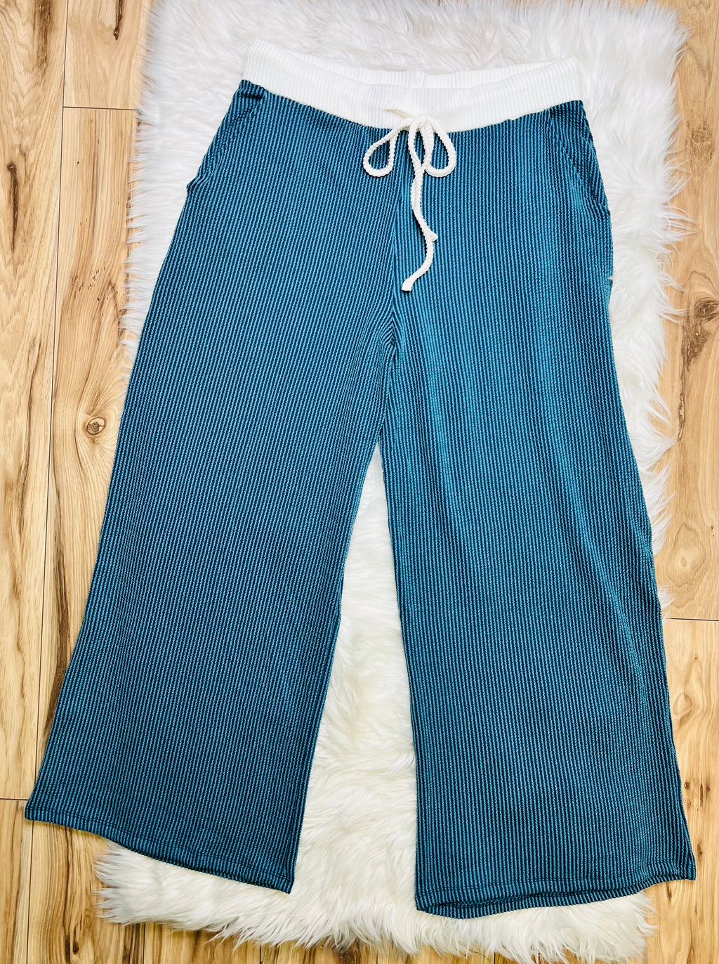 Women’s Zenana Teal White Detail Ribbed Set Curvy