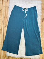 Women’s Zenana Teal White Detail Ribbed Set Curvy