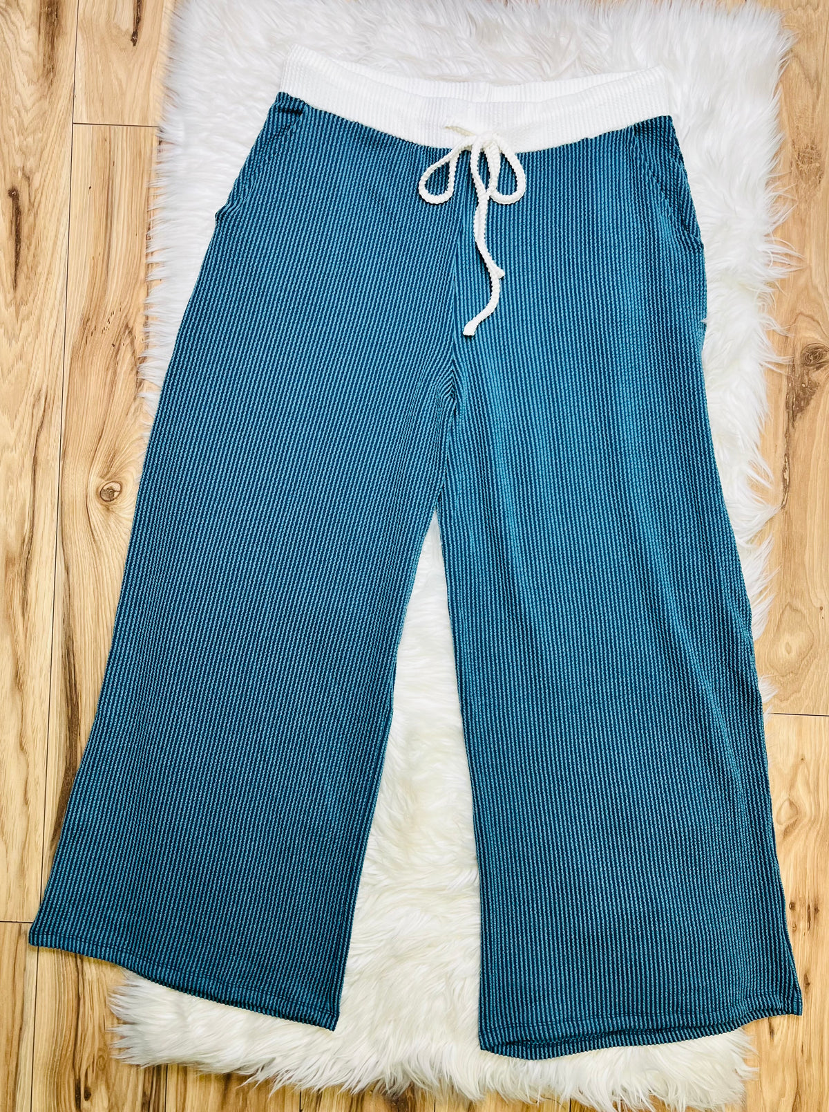 Women’s Zenana Teal White Detail Ribbed Set Curvy