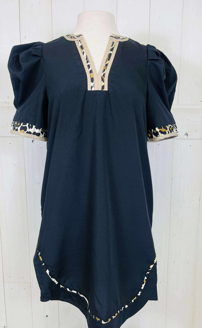 Entro Black Dress with Leopard Detail
