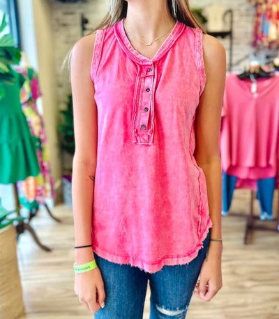 Zenana Hot Pink Acid Wash Top - Mini Mee Boutique