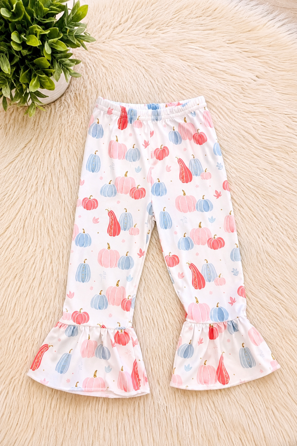 Girl’s Light Pink Pumpkin Ruffle Pant Outfit Set