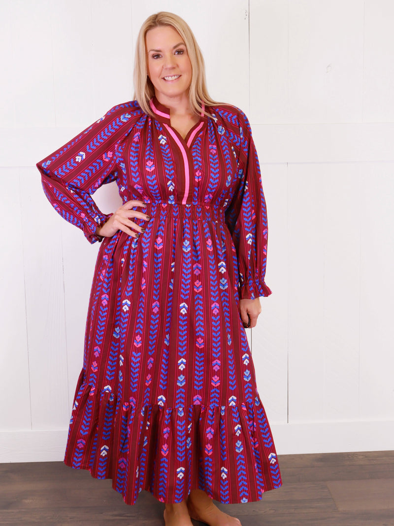 Umgee Burgundy Mixed Print Dress