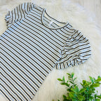 Women’s Glam Blue Stripe Puff Sleeve Top