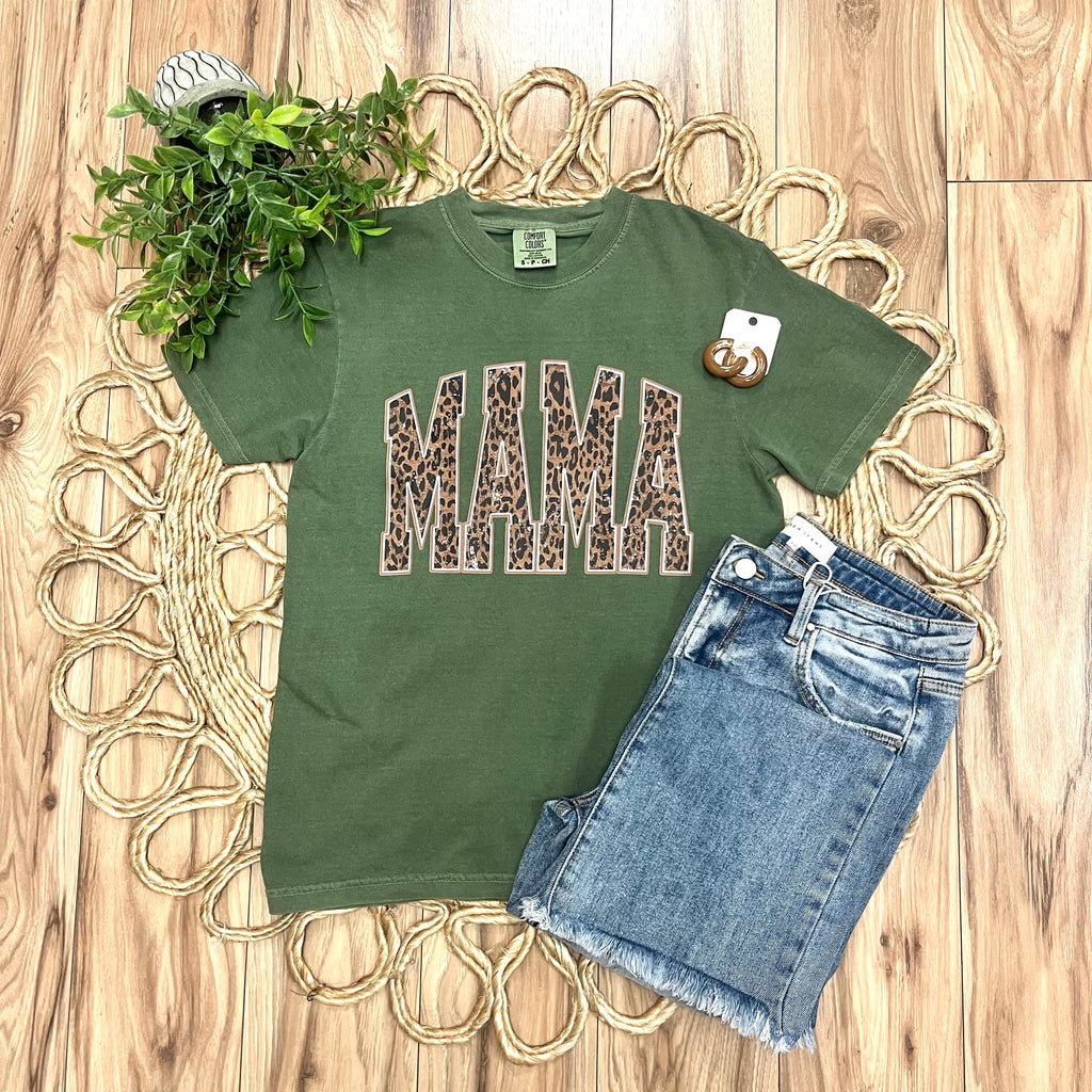 Women’s Olive Green “Mama” Cheetah Print Tee