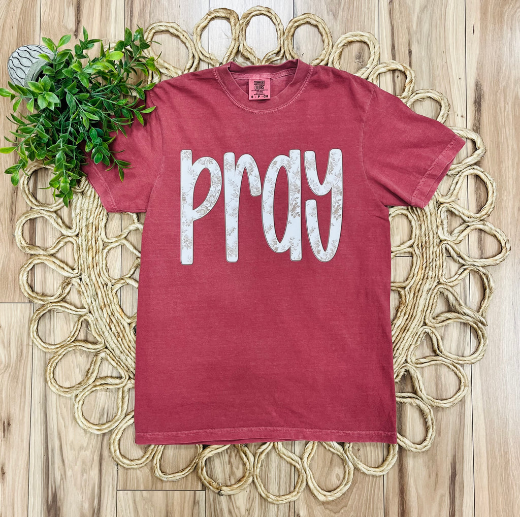 Women’s Burgundy “Pray” Tee